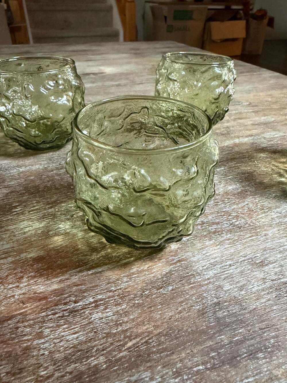 Set of 4 Anchor Hocking Milano Green Roly Poly Rocks Glasses - Picture 3 of 8